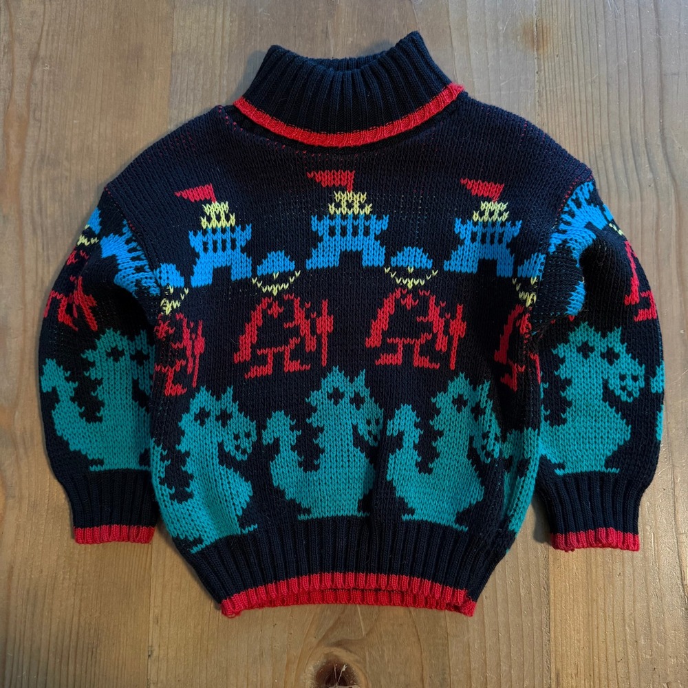 Vintage‎ Playwear Dragon Castle Knight Fantasy Sweater Toddler 18M Knit
